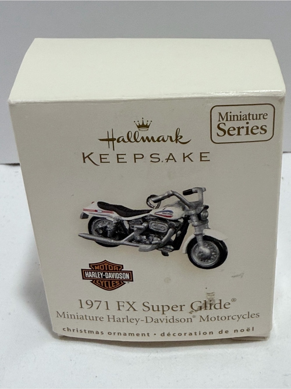Harley Davidson White 1971 FX Super Glide Miniature Ornament